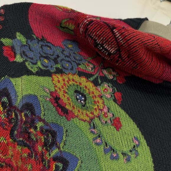 Desigual Wearable Art Open Cardigan Size Medium Gray Multi Floral Embellished - Picture 9 of 12